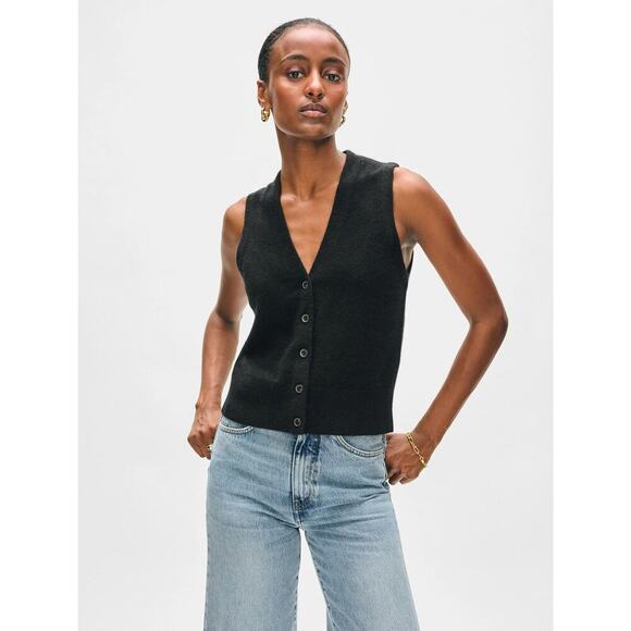 White + Warren Cashmere Button Vest - Medium